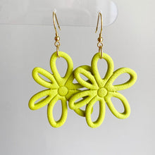Load image into Gallery viewer, Citron yellow colored flower daisy polymer clay dangle earrings