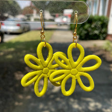 Load image into Gallery viewer, Citron yellow colored flower daisy polymer clay dangle earrings