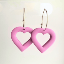 Load image into Gallery viewer, Blush Pink Puffy Heart Dangles | Handcrafted Polymer Clay Earrings