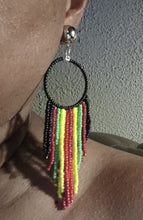 Load image into Gallery viewer, Handmade afrocentric colors beaded tassel hoops
