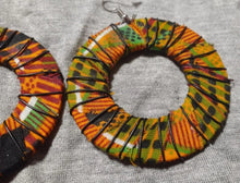 Load image into Gallery viewer, Handmade Kente and Wire Wooden Earrings.
