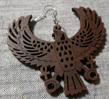 Load image into Gallery viewer, Horus with The Ankh Wooden Earrings
