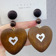 Load image into Gallery viewer, Wood Heart Earrings
