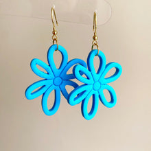 Load image into Gallery viewer, Turquoise blue colored flower daisy polymer clay dangle earrings
