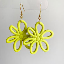 Load image into Gallery viewer, Citron yellow colored flower daisy polymer clay dangle earrings
