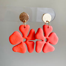 Load image into Gallery viewer, Mandarin orange hibiscus flower polymer clay dangle earrings
