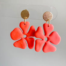 Load image into Gallery viewer, Mandarin orange hibiscus flower polymer clay dangle earrings
