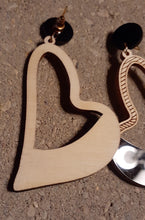 Load image into Gallery viewer, Wood and Acrylic Heart Dangle Earrings
