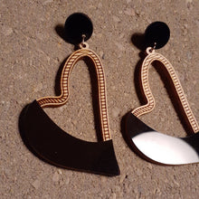 Load image into Gallery viewer, Wood and Acrylic Heart Dangle Earrings
