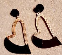 Load image into Gallery viewer, Wood and Acrylic Heart Dangle Earrings
