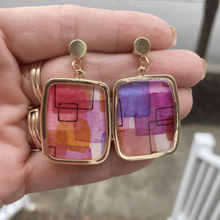Load image into Gallery viewer, Framed Abstract Watercolor Dangle Earrings – Handmade in Charlotte NC
