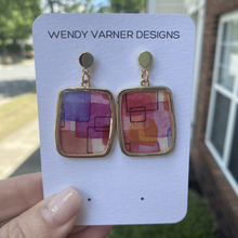 Load image into Gallery viewer, Framed Abstract Watercolor Dangle Earrings – Handmade in Charlotte NC
