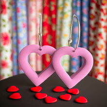 Load image into Gallery viewer, Blush Pink Puffy Heart Dangles | Handcrafted Polymer Clay Earrings
