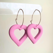 Load image into Gallery viewer, Blush Pink Puffy Heart Dangles | Handcrafted Polymer Clay Earrings
